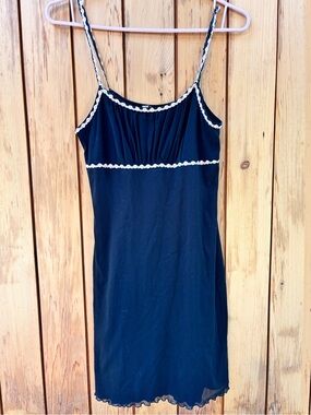 Vintage Y2K Accomplice Black Mesh Mini Dress Pink Floral Lace Trim Coquette S